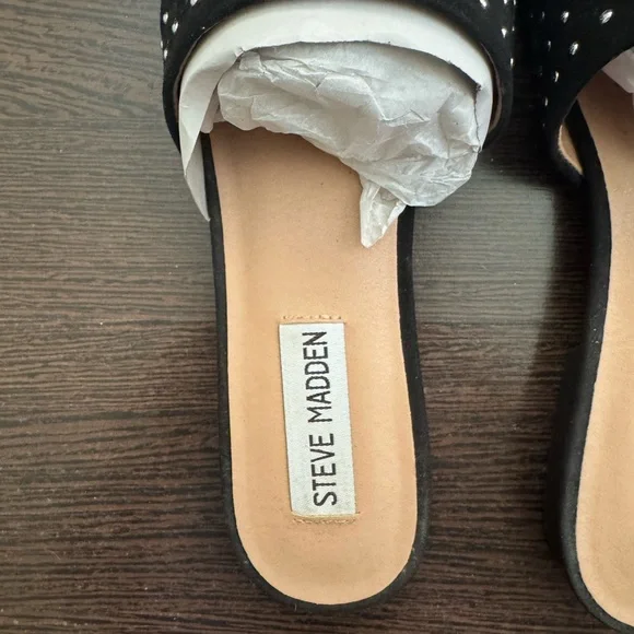 Steve Madden Women’s Black Multi Tempting Mules W/ Silver Studs - Picture 4 of 11